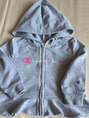 Champion Girls Light Gray Zip Hoodie with Pastel Logo